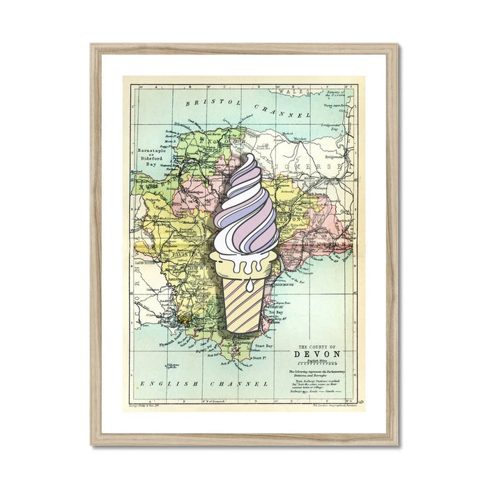 Devon Ice Cream (Devon Map) Vintage Map Art - Framed - Beach House Art