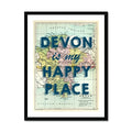 Devon is my Happy Place (Devon Map) Vintage Map Art - Framed - Beach House Art