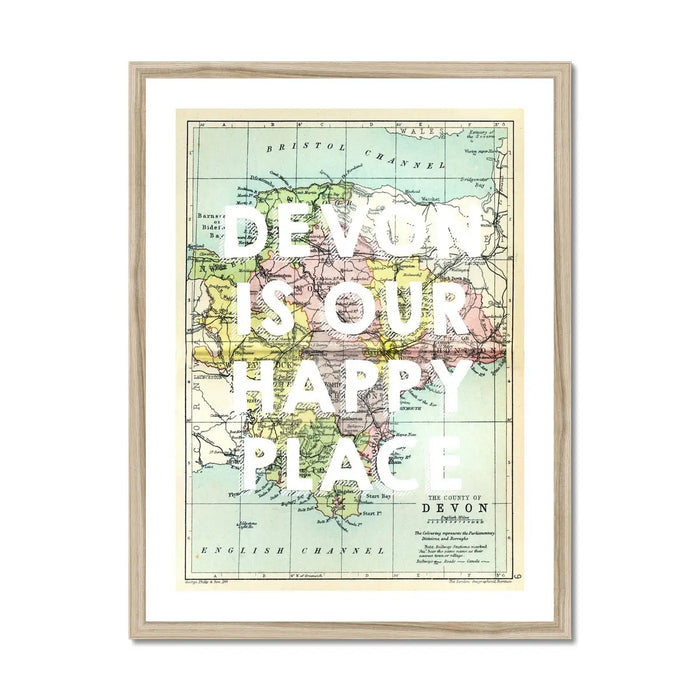 Devon is our Happy Place (Devon Map) Vintage Map Art - Framed - Beach House Art