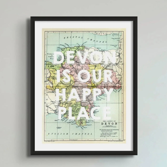 Devon is our Happy Place (Devon Map) Vintage Map Art - Unframed - Beach House Art