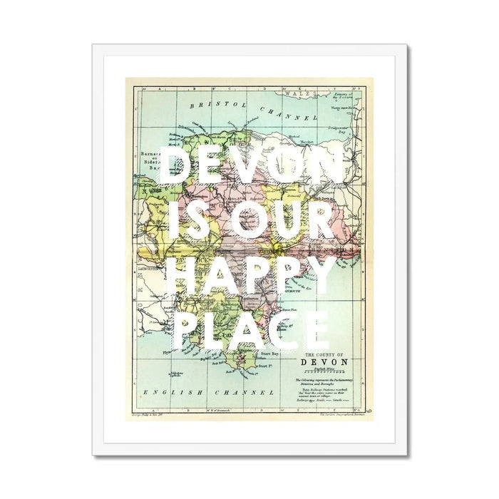 Devon is our Happy Place (Devon Map) Vintage Map Art - Framed - Beach House Art