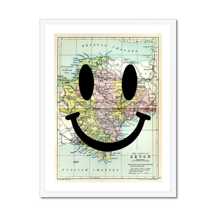 Devon Makes Me Happy (Devon Map) Vintage Map Art - Framed - Beach House Art