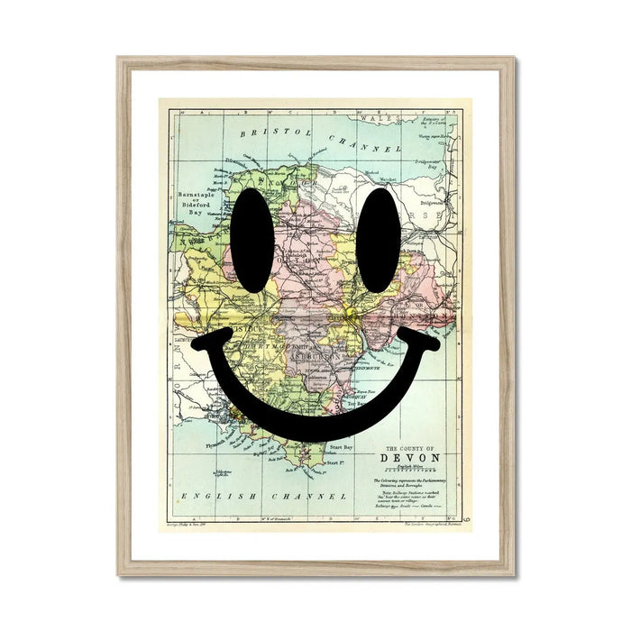 Devon Makes Me Happy (Devon Map) Vintage Map Art - Framed - Beach House Art
