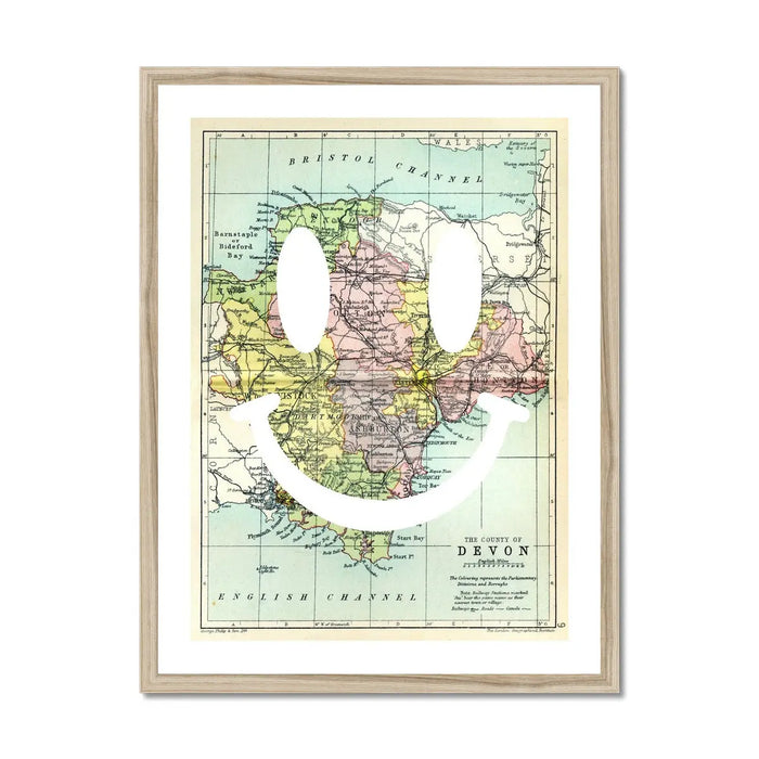 Devon Makes Me Happy White (Devon Map) Vintage Map Art - Framed - Beach House Art