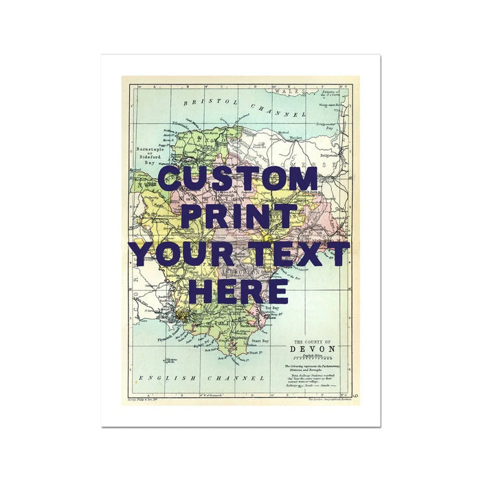 Custom Map print of Devon | Personalised Map Print | Map Prints with custom navy text - Unframed wall art