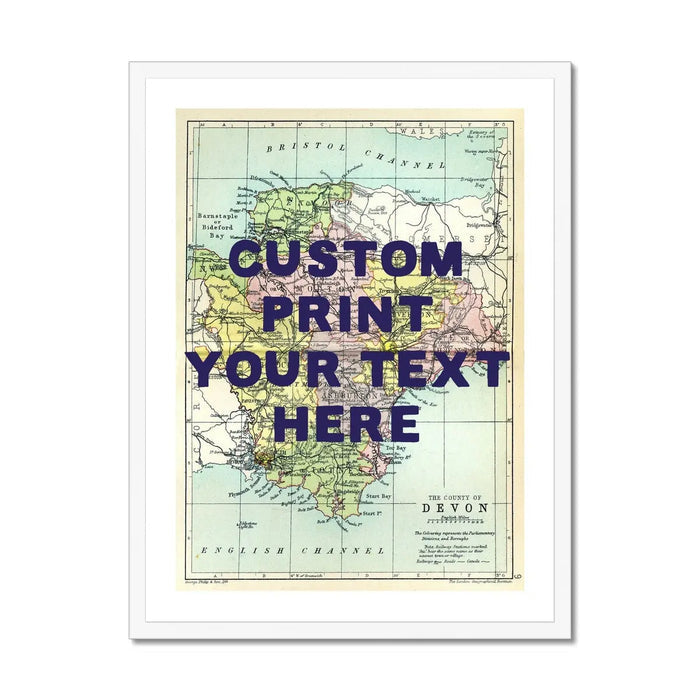 Custom map print Devon | Personalised Map Print | Map Prints with custom navy wording - Framed wall art