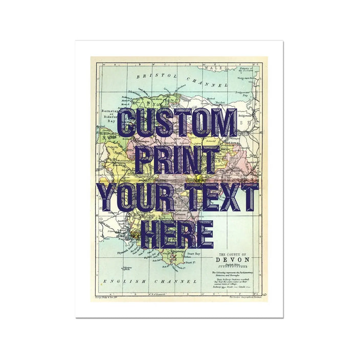 Custom Map print of Devon | Personalised Map Print | Map prints in pink font - Unframed wall art