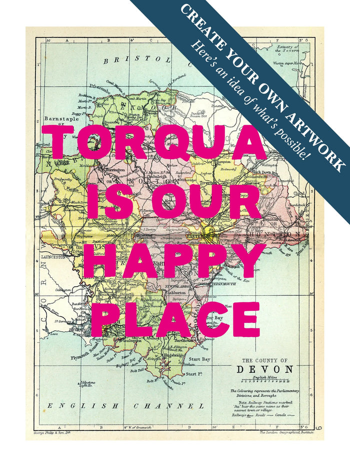Custom map print of Devon | Personalised Map Print | Map prints with pink text - Framed wall art