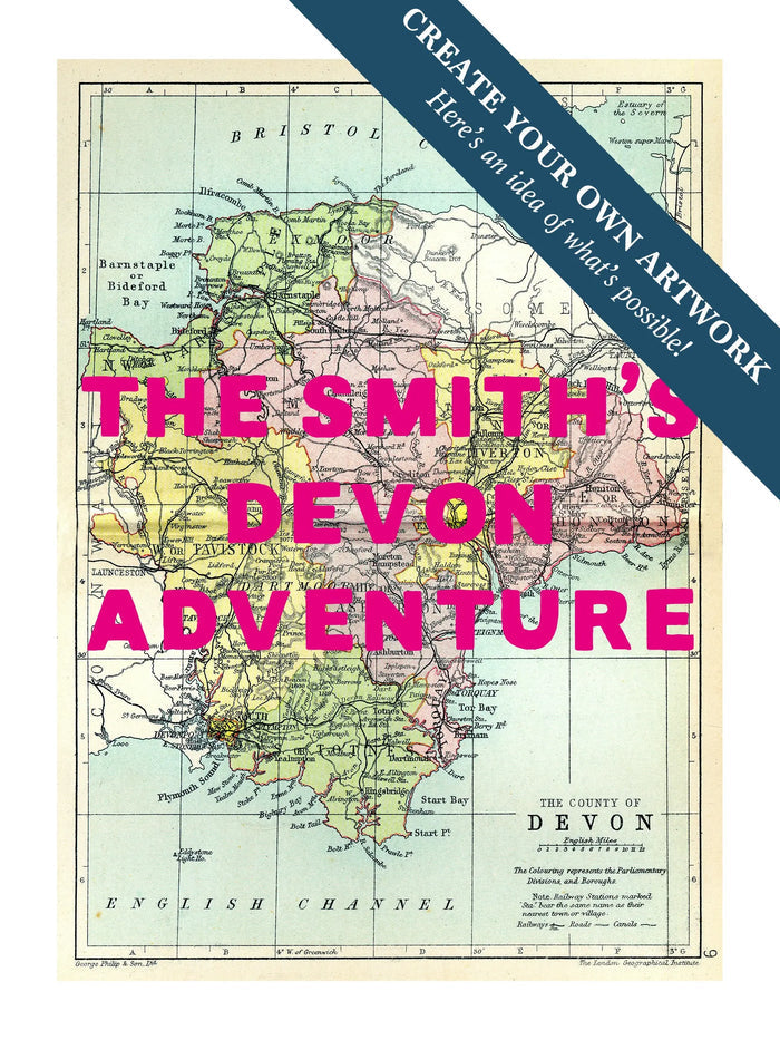 Custom map print of Devon | Personalised Map Print | Map prints with pink text - Framed wall art