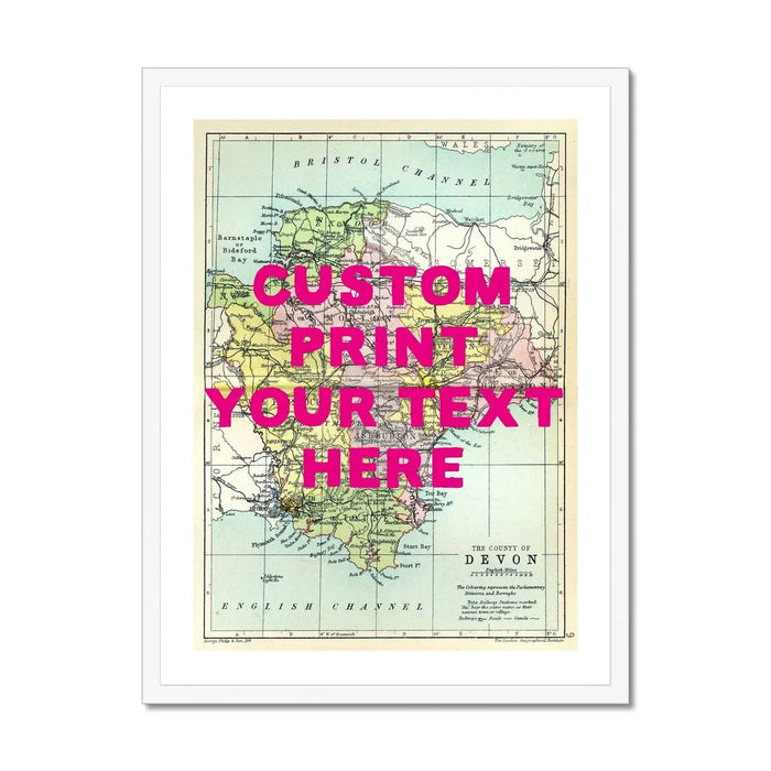 Custom map print of Devon | Personalised Map Print | Map prints with pink text - Framed wall art