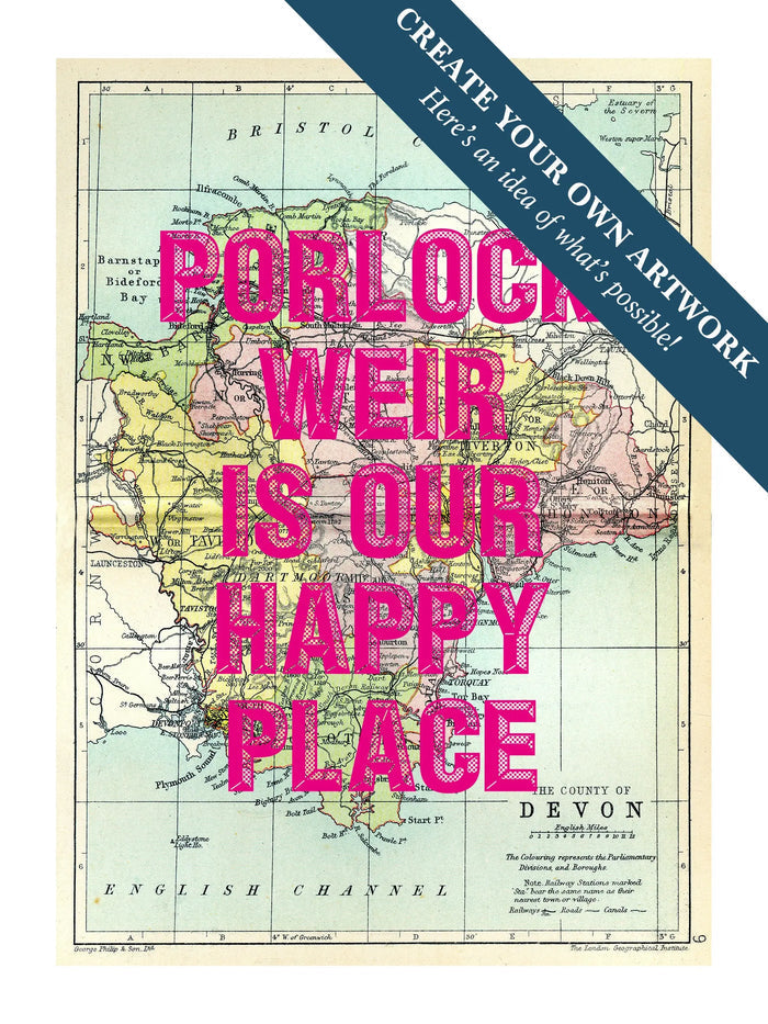 Map print of Devon | Personalised Map Print | Map Print with custom wording - Unframed wall art