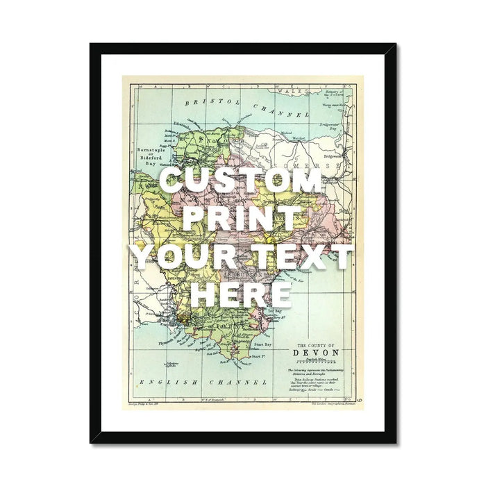 Custom Map print of Devon | Personalised Map Print | Map Prints with white font - Framed Wall Art