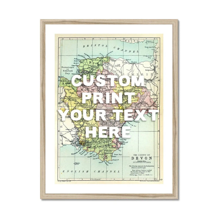 Custom Map print of Devon | Personalised Map Print | Map Prints with white font - Framed Wall Art