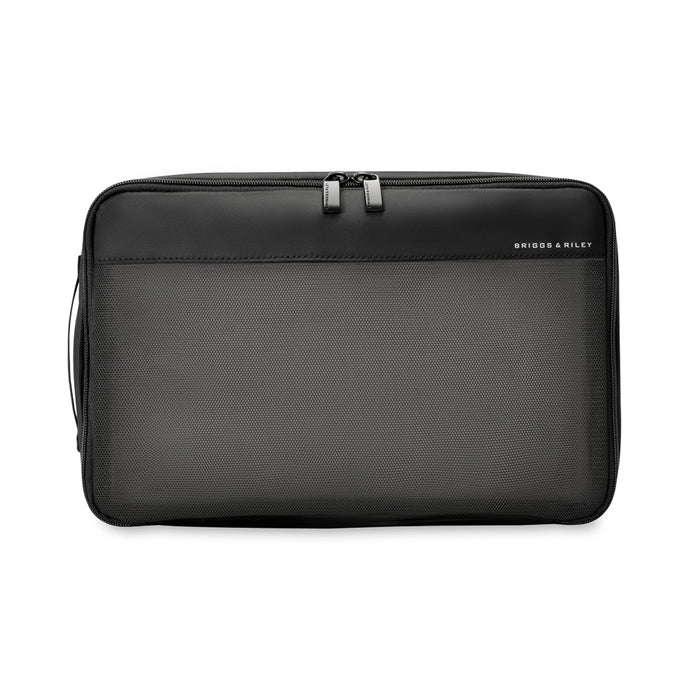 Briggs & Riley double sided packing travel cube in black, featuring two compartments for organized packing.