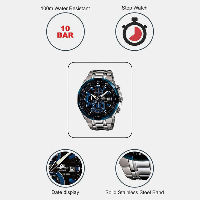 Edifice Men Quartz Black Dial Chronograph Stainless Steel Watch EX190