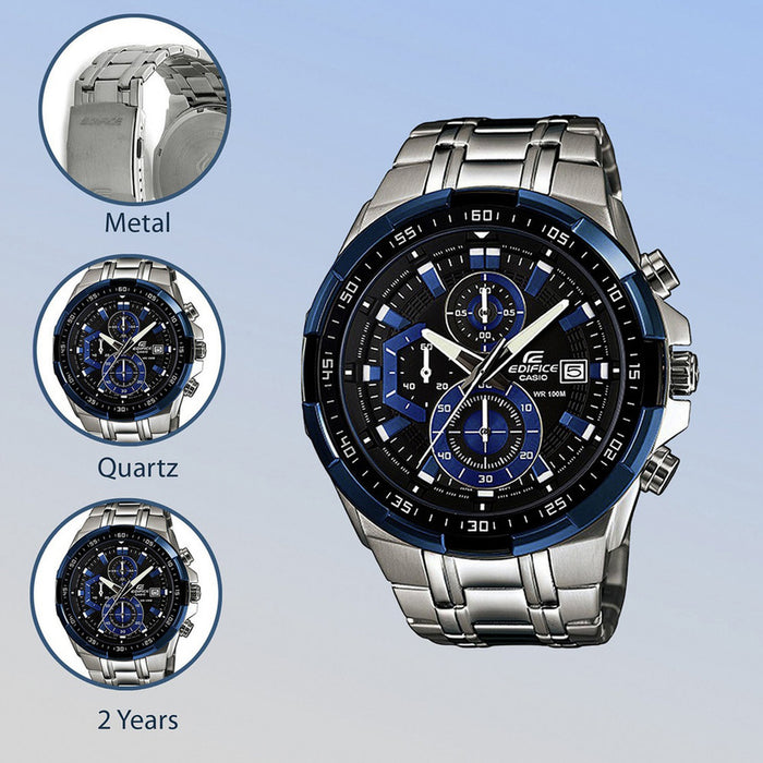 Edifice Men Quartz Black Dial Chronograph Stainless Steel Watch EX190