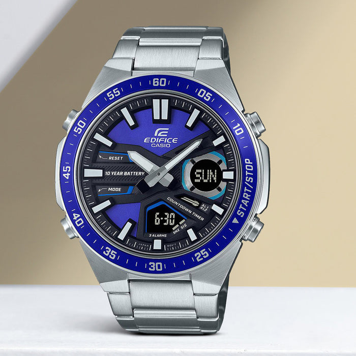 Edifice Men Quartz Blue Dial Analog-Digital Stainless Steel Watch ED552