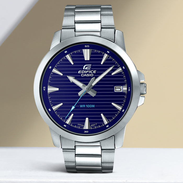 Edifice Men Quartz Blue Dial Analog Stainless Steel Watch ED536