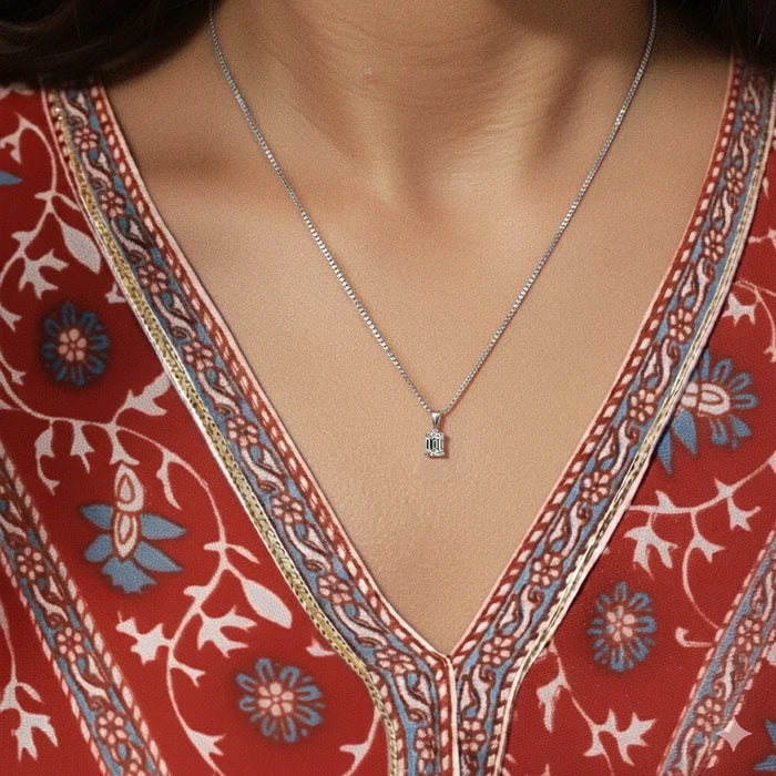 Emerald Cut Solitaire Pendant | Earthly Jewels | Model image