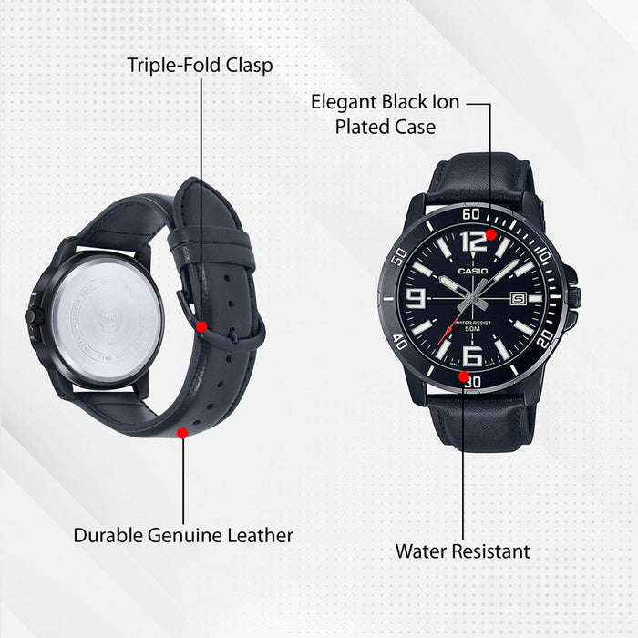 Enticer Men Quartz Black Dial Analog Leather Watch A1981