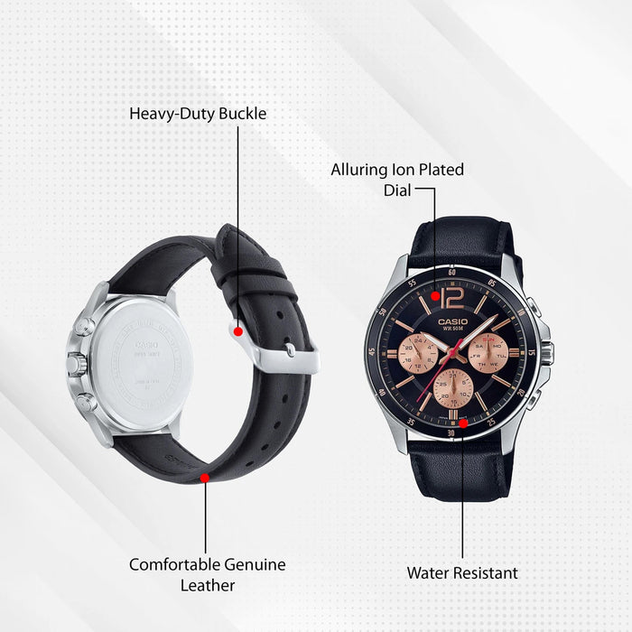 Enticer Men Quartz Black Dial Chronograph Leather Watch A1888