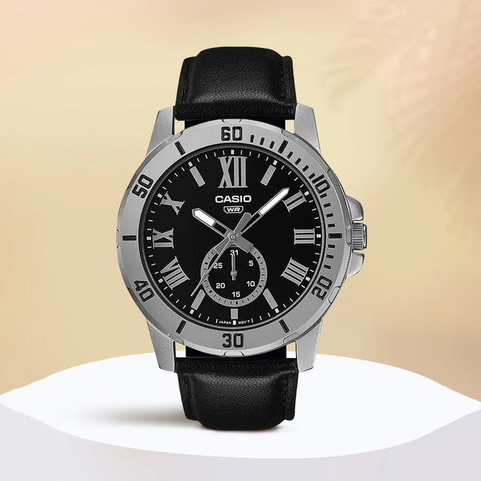Enticer Men Quartz Black Dial Chronograph Leather Watch A2072