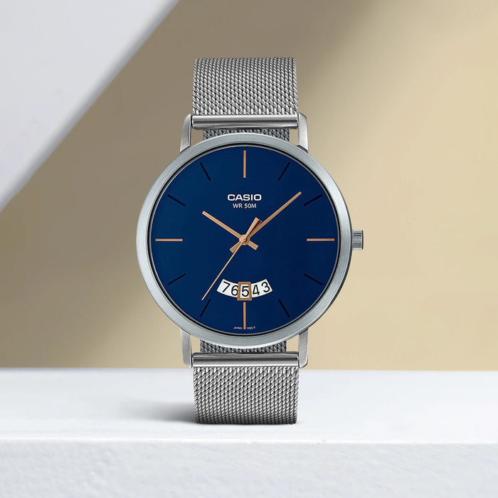 Enticer Men Quartz Blue Dial Analog Mesh Watch A1872