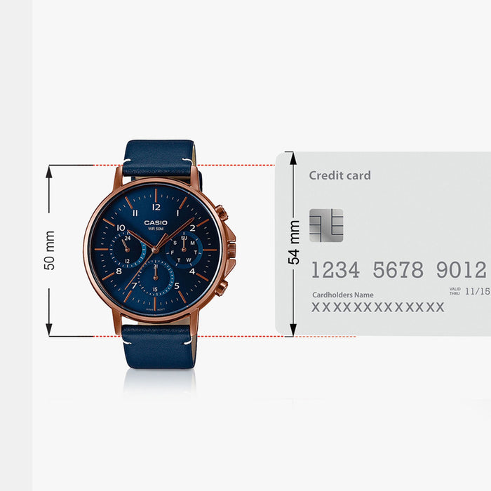 Enticer Men Quartz Blue Dial Chronograph Leather Watch A1849