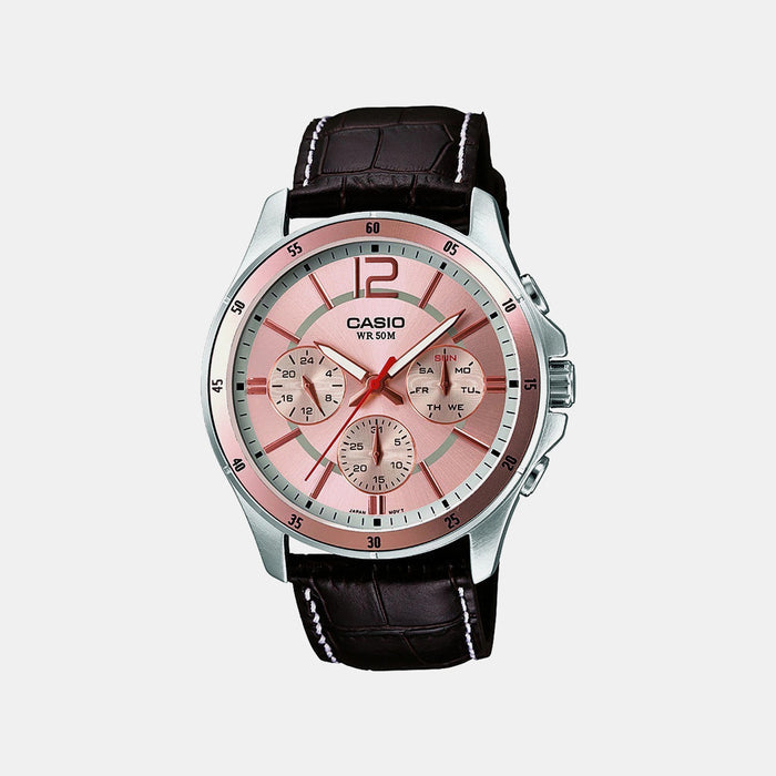 Enticer Men Quartz Rose Gold Dial Chronograph Leather Watch A956