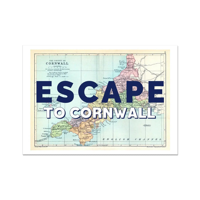 Escape to Cornwall Map Print (Cornwall Map) - Unframed Art Print