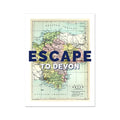 Escape to Devon (Devon Map) Vintage Map Art - Unframed - Beach House Art