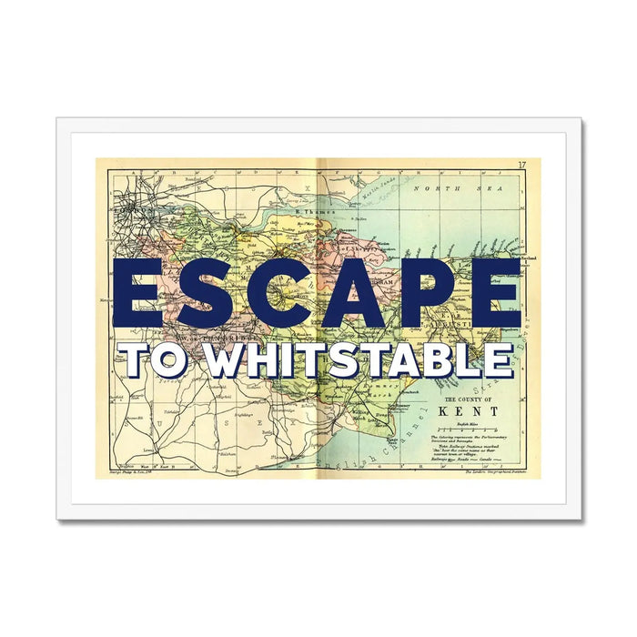 Escape to Whitstable (Kent Map) Vintage Map Art - Framed - Beach House Art
