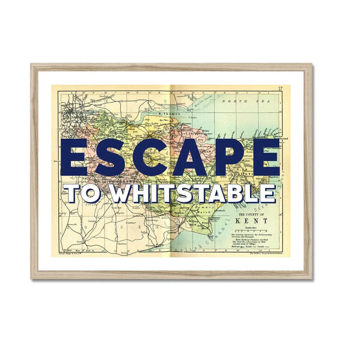 Escape to Whitstable (Kent Map) Vintage Map Art - Framed - Beach House Art