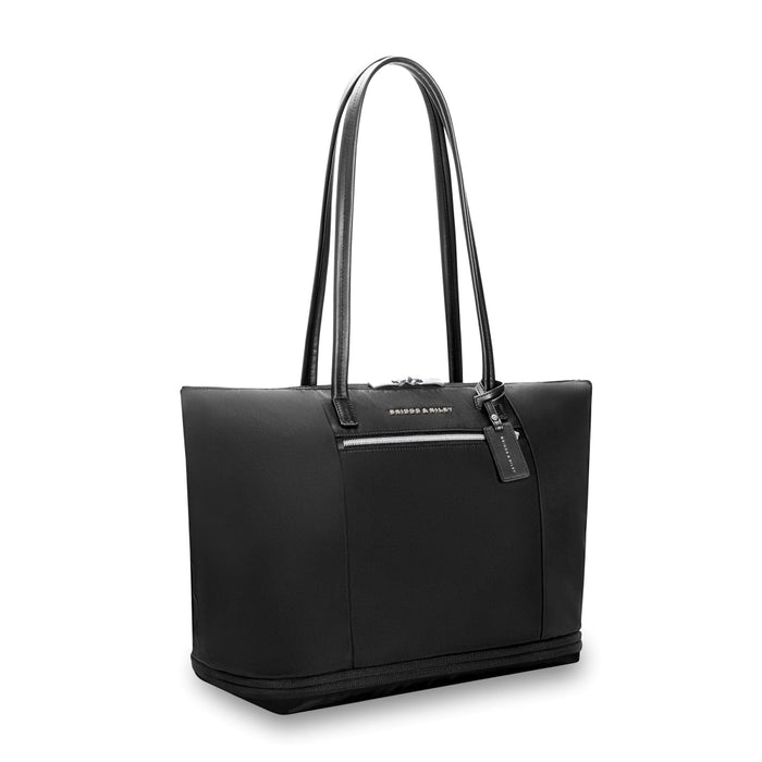 Briggs & Riley Rhapsody expandable travel tote bag in black with spacious compartments and sturdy handles.
