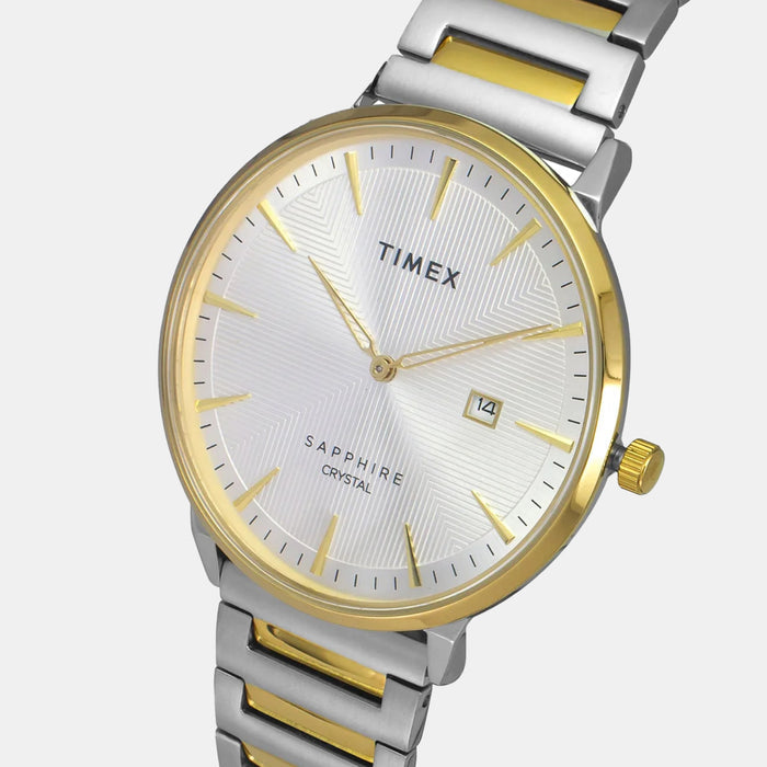 Fashion Men Quartz Silver Dial Analog Stainless Steel Watch TWEG21904