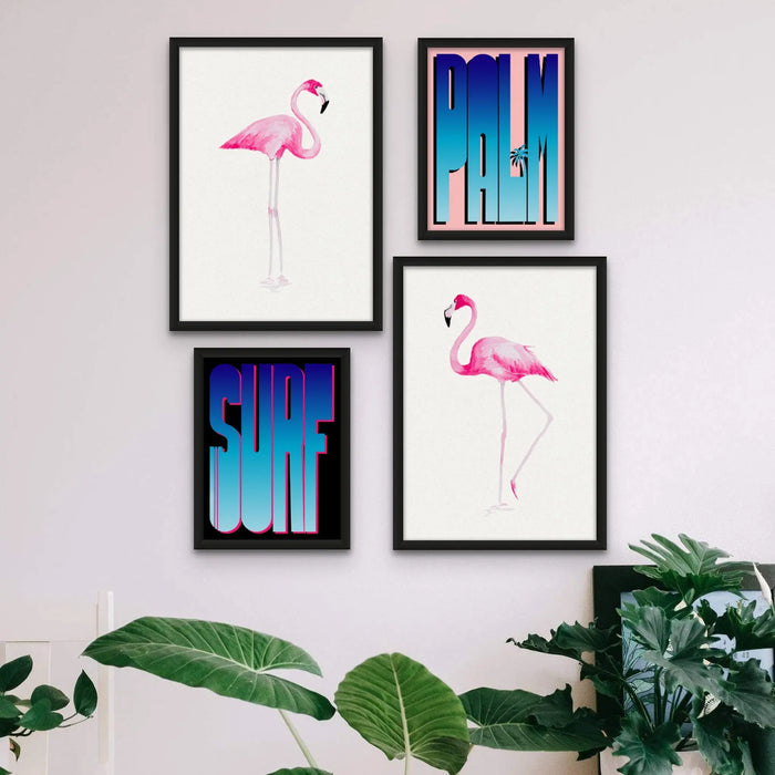 Flamingo Print No 2 (Flamingo Wall Art) - Framed