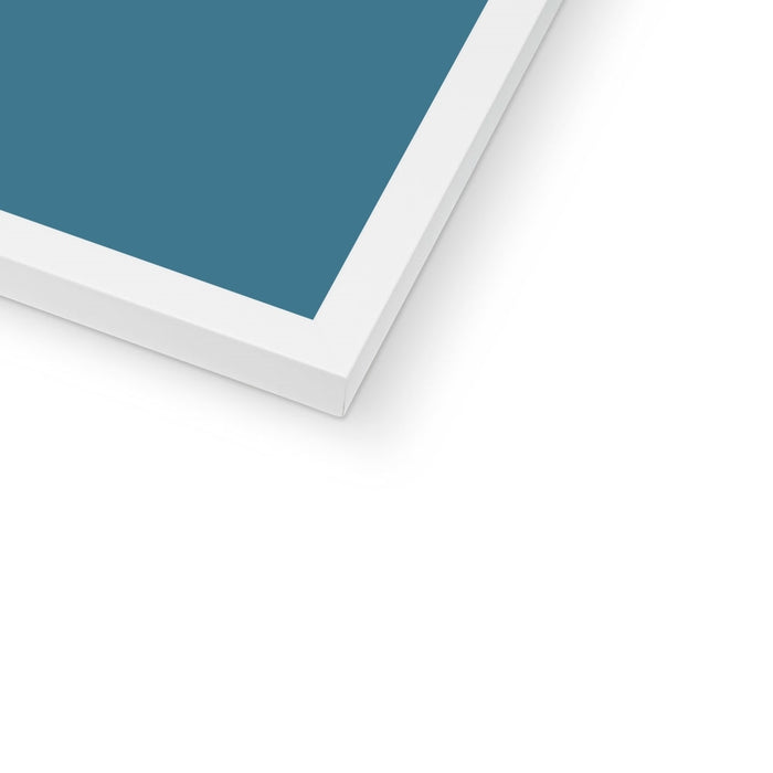 White frame with a blue background on a white surface