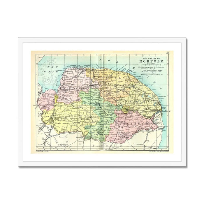 Norfolk Vintage Map (Norfolk Map) Vintage Map Art - Framed - Beach House Art
