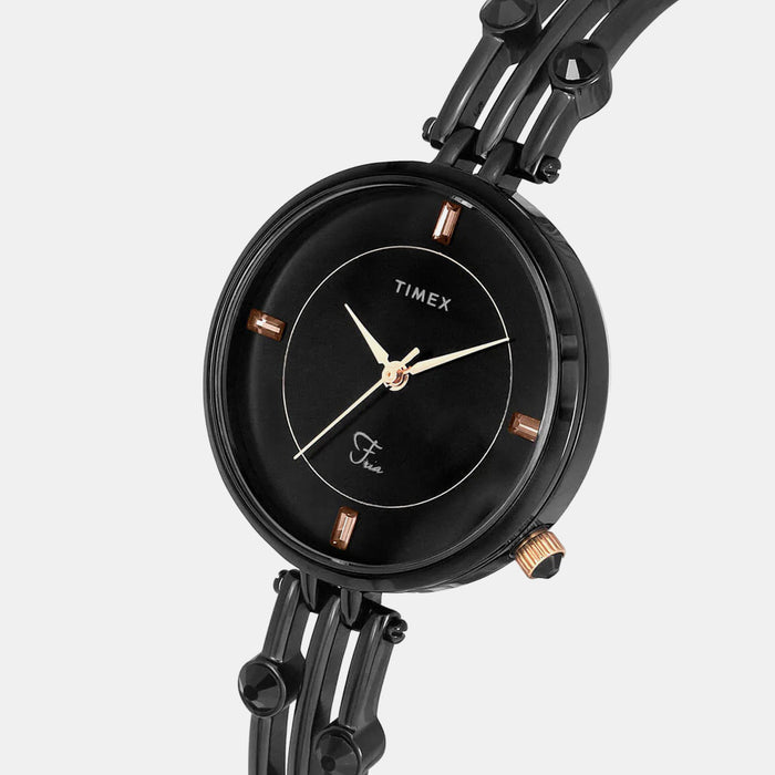 Fria Women Quartz Black Dial Analog Brass Watch TWEL16003