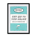 framed print of a vintage book cover art titled "Get Me to the Beach" in aqua blue