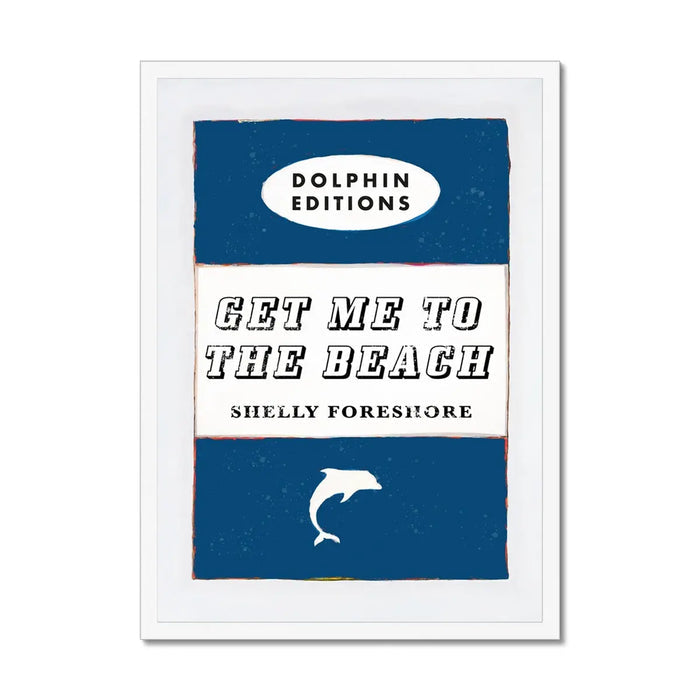 framed print of the vintage book cover art "Get Me to the Beach" in Navy.