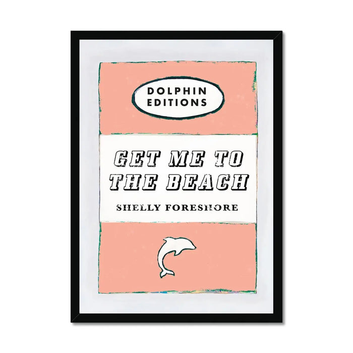 Vintage Book Cover Art Print titled "Get Me to the Beach" in peach colour and framed.