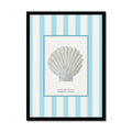 Framed artwork with a shell illustration on a striped background