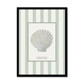 Framed artwork with a shell illustration on a striped background