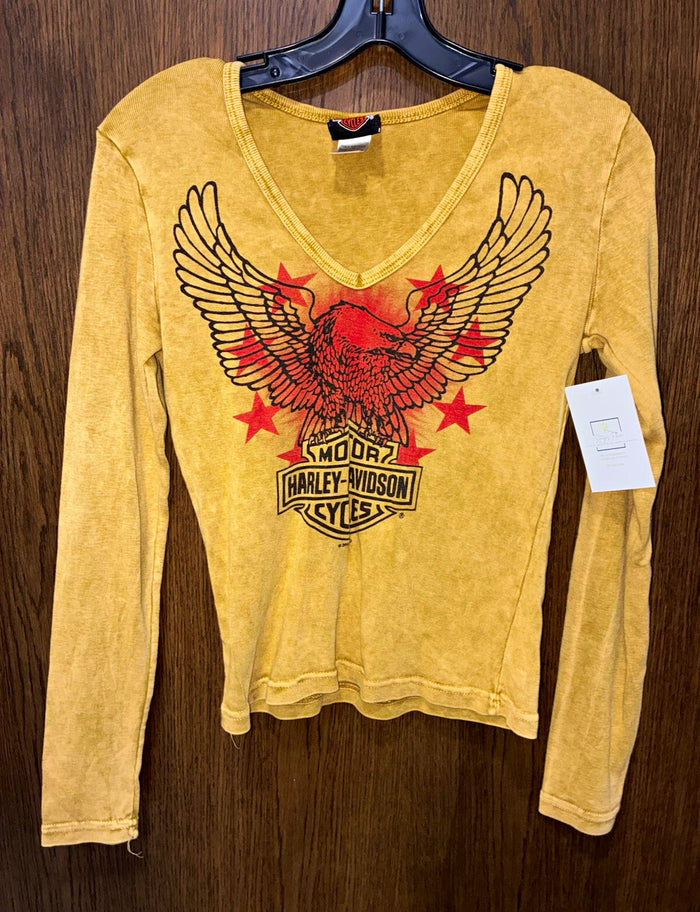 Harley-Davidson Women’s Eagle Graphic Long Sleeve V-Neck Shirt Yellow/Tan S