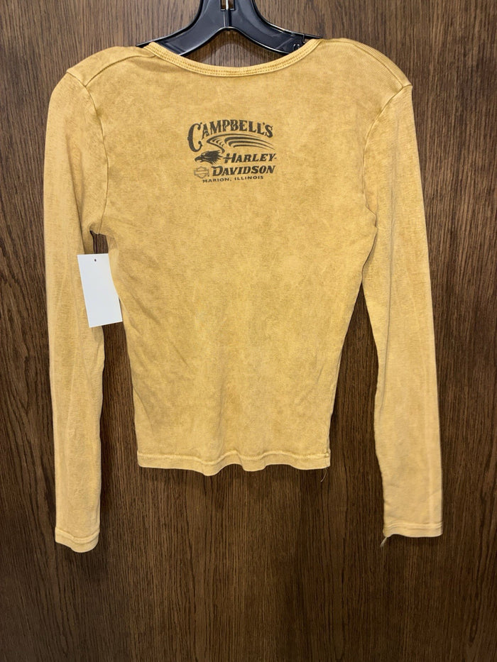 Harley-Davidson Women’s Eagle Graphic Long Sleeve V-Neck Shirt Yellow/Tan S