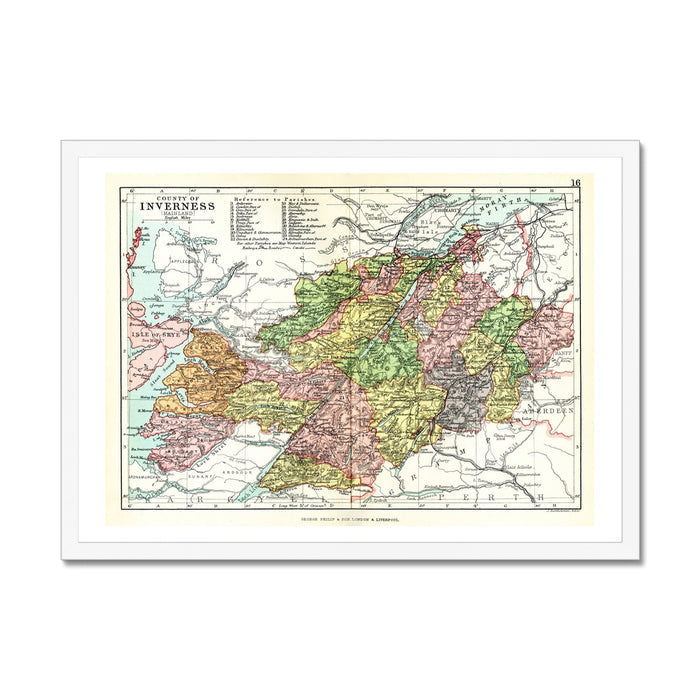 Framed map of the Highlands, Scotland.