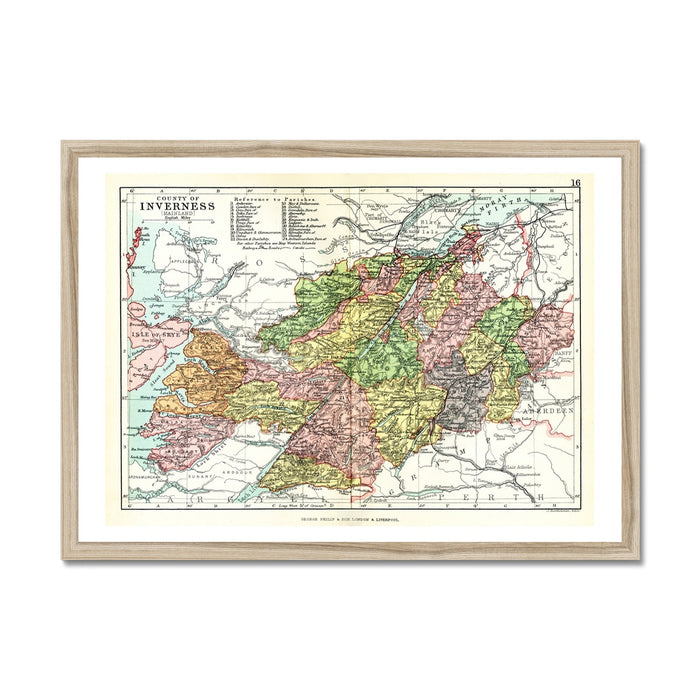 Framed map of the Highlands, Scotland.