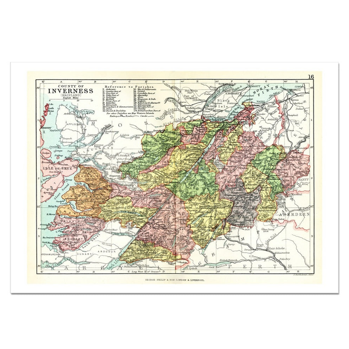 Framed map of the Highlands, Scotland.