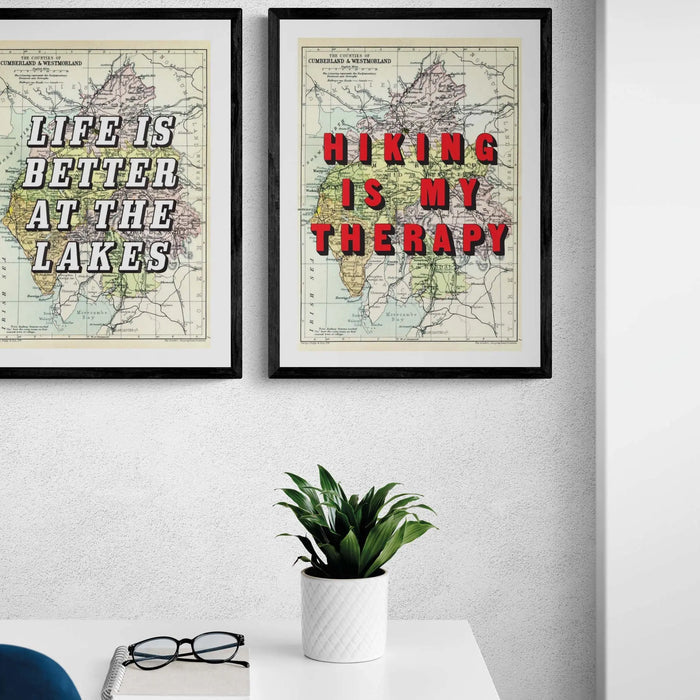 Hiking Is My Therapy (Lake District Map) Vintage Map Art - Unframed - Beach House Art